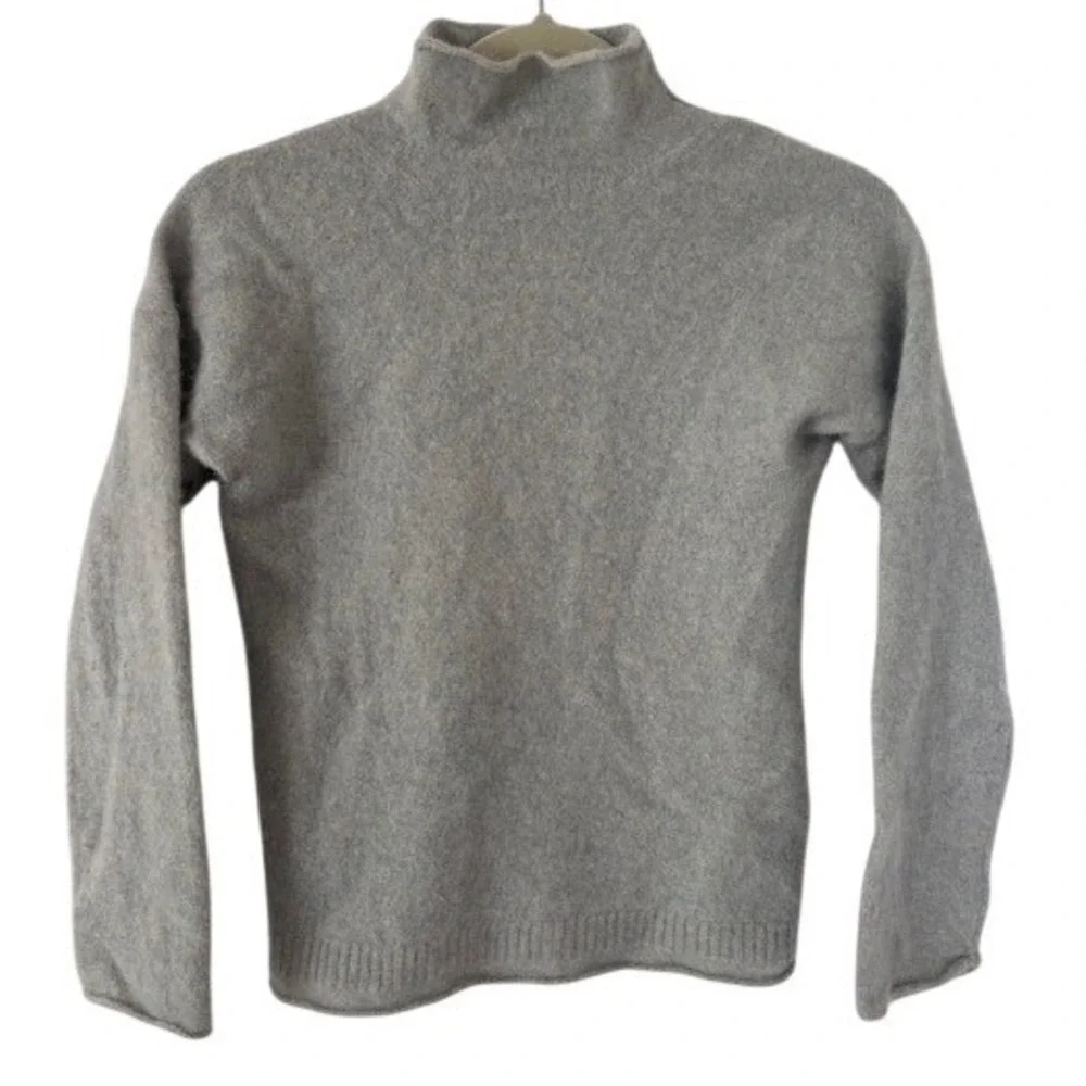 J.Crew Women XXS Gray 100% Cashmere Mock Neck Rolled Edge Sweater Knit Top‎